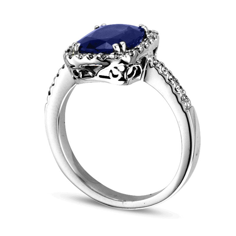 Your Stone Your Story™ Cushion-Cut Blue Sapphire and 0.25 CT. T.W. Natural Diamond Frame Ring in Solid 14K White Gold