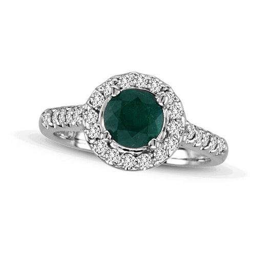 7.0mm Emerald and 0.33 CT. T.W. Natural Diamond Frame Engagement Ring in Solid 14K White Gold