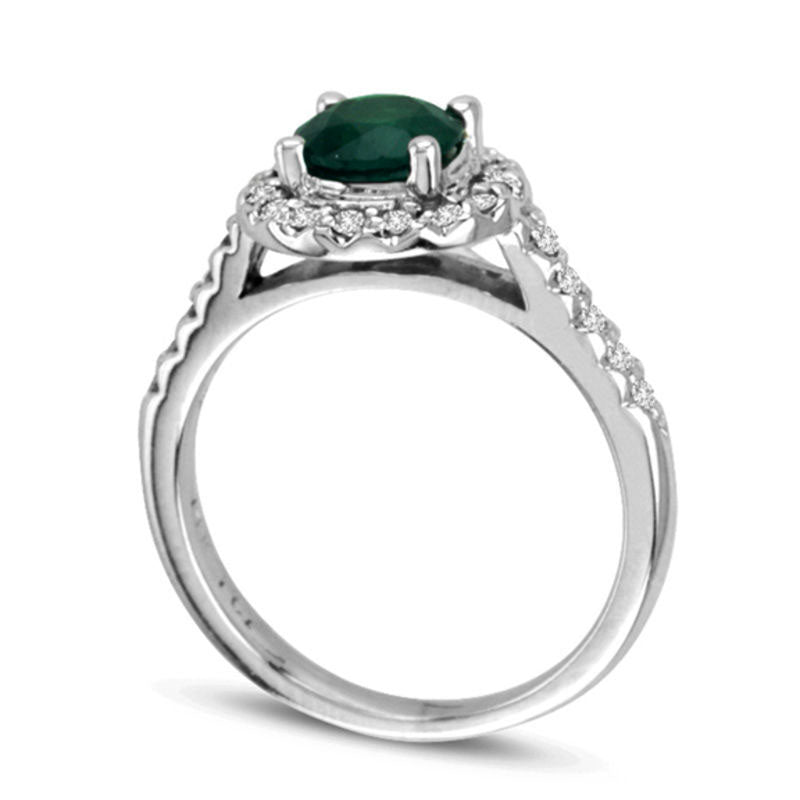 7.0mm Emerald and 0.33 CT. T.W. Natural Diamond Frame Engagement Ring in Solid 14K White Gold