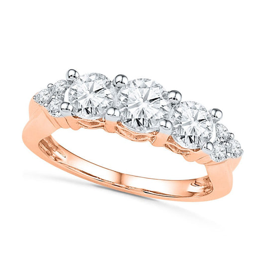 Lab-Created White Sapphire Three Stone Ring in Solid 10K Rose Gold