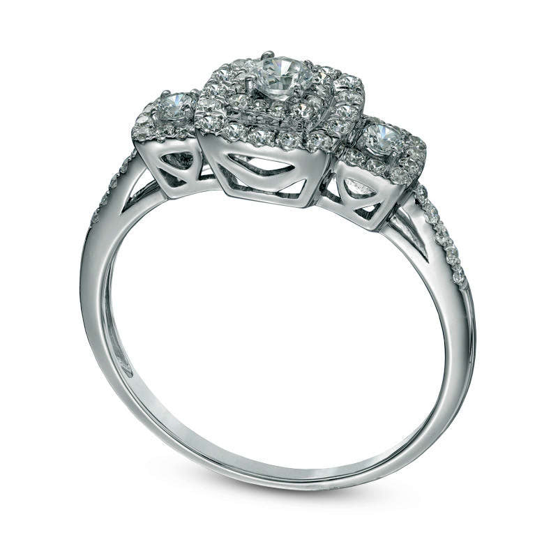 0.50 CT. T.W. Natural Diamond Square Frame Three Stone Engagement Ring in Solid 10K White Gold