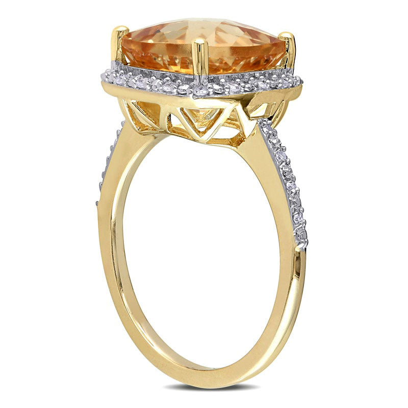 10.0mm Cushion-Cut Citrine and 0.10 CT. T.W. Natural Diamond Frame Ring in Solid 10K Yellow Gold