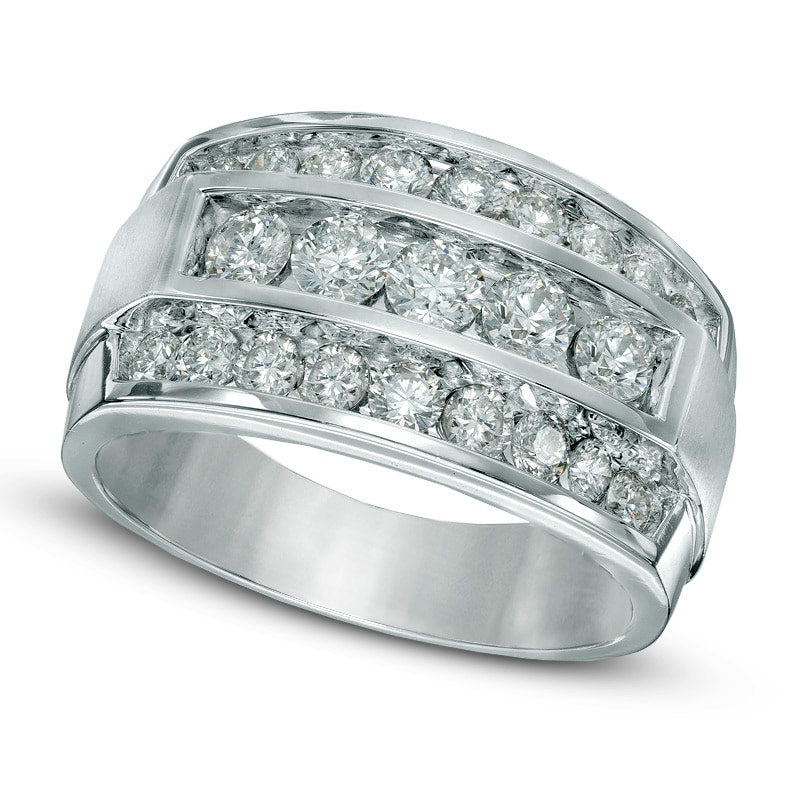 Men's 2.0 CT. T.W. Three Row Natural Diamond Ring in Solid 14K White Gold