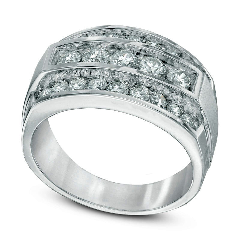 Men's 2.0 CT. T.W. Three Row Natural Diamond Ring in Solid 14K White Gold