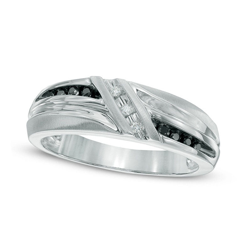 Men's 0.10 CT. T.W. Enhanced Black and White Natural Diamond Wedding Band in Solid 10K White Gold