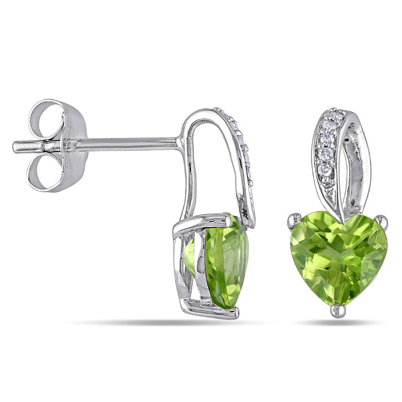 6.0mm Heart-Shaped Peridot and Diamond Accent Stud Earrings in 10K White Gold