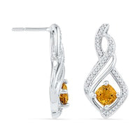 5.0mm Cushion-Cut Citrine and 0.25 CT. T.W. Diamond Drop Earrings in Sterling Silver