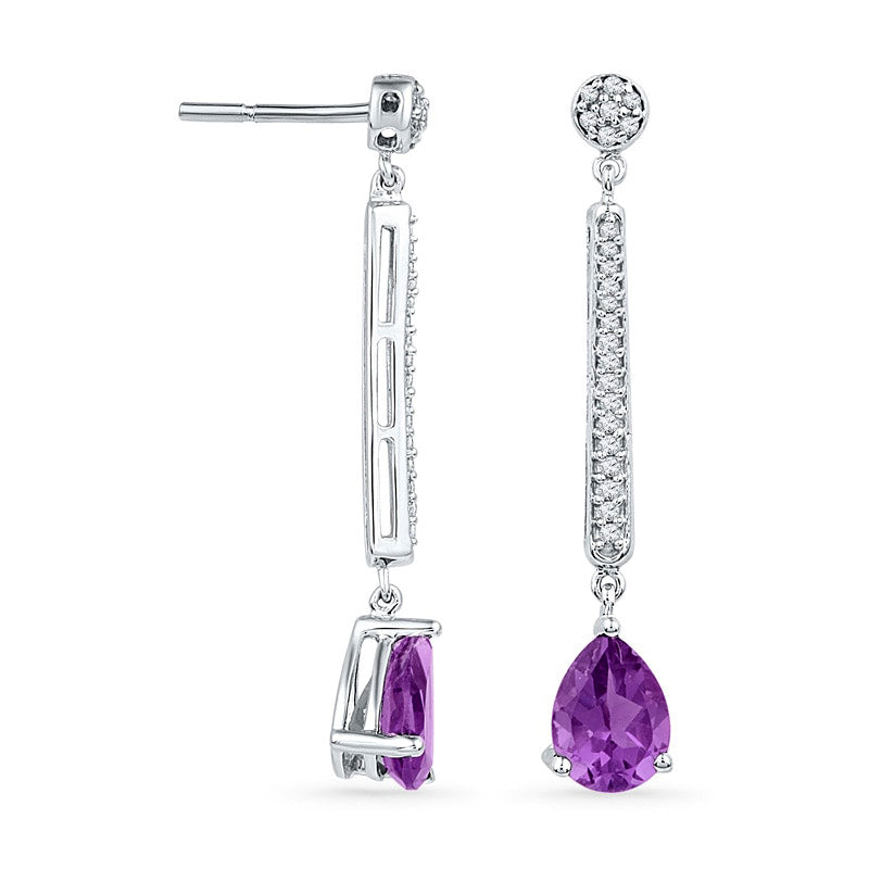 Pear-Shaped Amethyst and 0.2 CT. T.W. Diamond Linear Drop Earrings in 10K White Gold