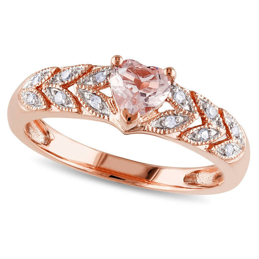 Heart-Shaped Morganite and Natural Diamond Accent Ring in Solid 10K Rose Gold