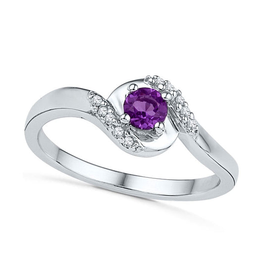 Amethyst and Natural Diamond Accent Bypass Midi Ring in Sterling Silver