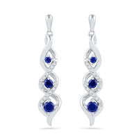 Lab-Created Blue Sapphire and 0.1 CT. T.W. Diamond Swirl Drop Earrings in Sterling Silver