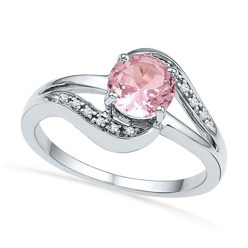 6.0mm Morganite and Natural Diamond Accent Swirl Ring in Sterling Silver