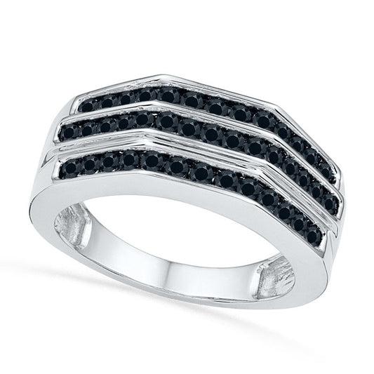 Men's 1.0 CT. T.W. Enhanced Black Natural Diamond Wedding Band in Sterling Silver