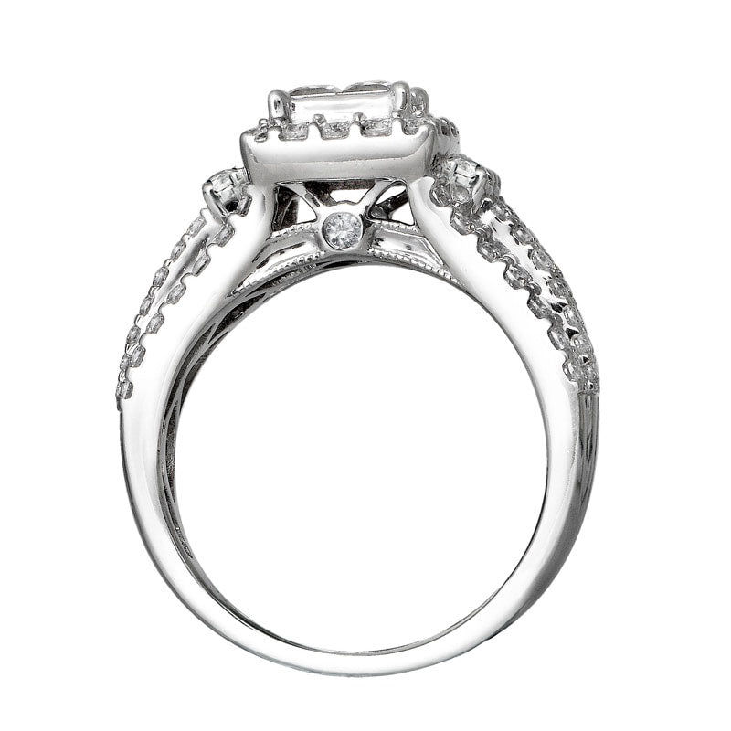 2.0 CT. T.W. Quad Princess-Cut Natural Diamond Layered Three Piece Bridal Engagement Ring Set in Solid 14K White Gold