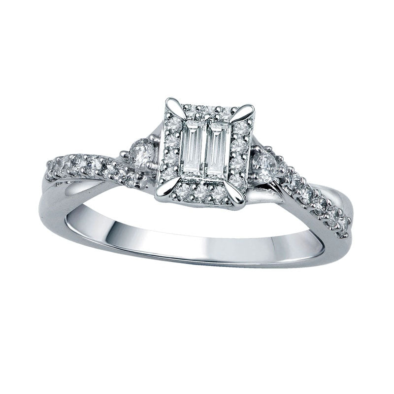 0.50 CT. T.W. Baguette Natural Diamond Rectangle Frame Bridal Engagement Ring Set in Solid 10K White Gold