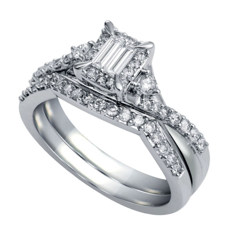 0.50 CT. T.W. Baguette Natural Diamond Rectangle Frame Bridal Engagement Ring Set in Solid 10K White Gold