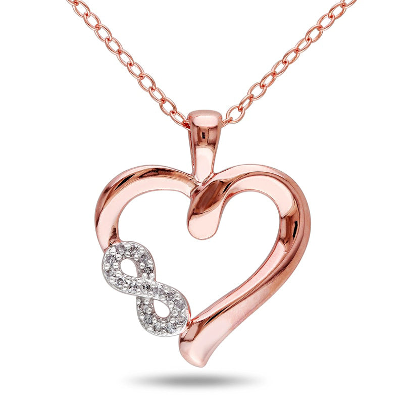 0.05 CT. T.W. Natural Diamond Heart with Infinity Pendant in Sterling Silver with Rose Rhodium