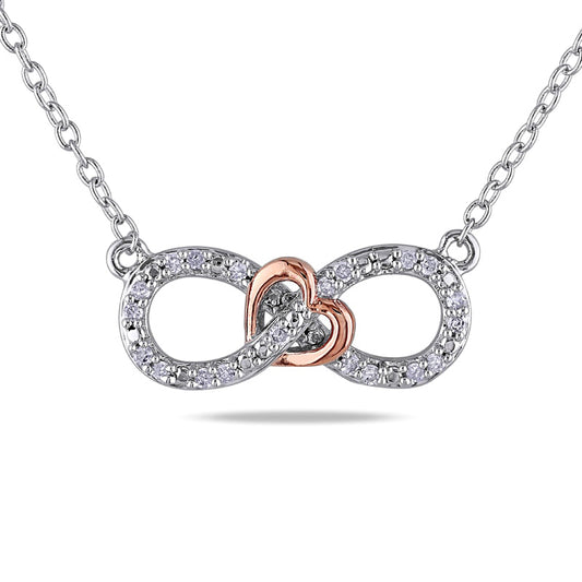 0.1 CT. T.W. Natural Diamond Sideways Infinity with Heart Necklace in Two-Tone Sterling Silver