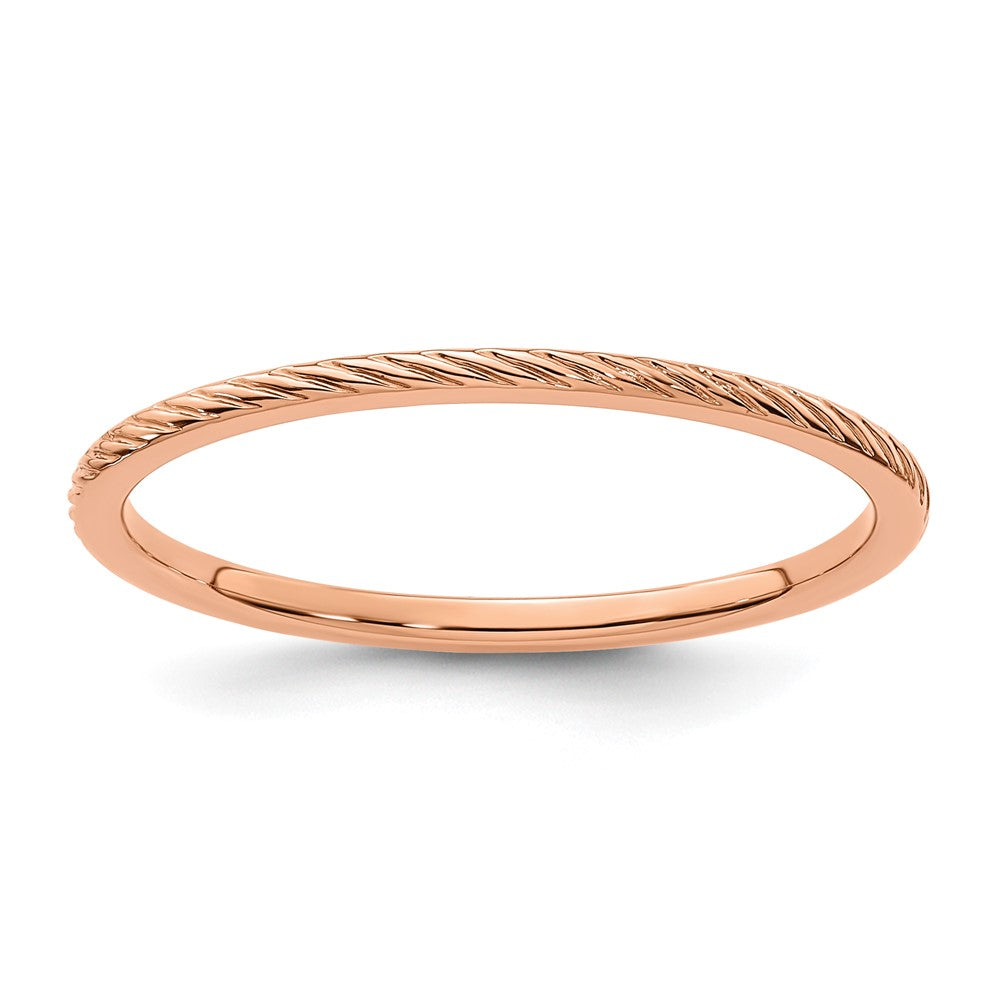 14K Rose Gold 1.2mm Twisted Wire Pattern Stackable Band