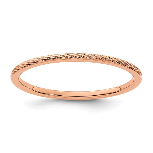 14K Rose Gold 1.2mm Twisted Wire Pattern Stackable Band