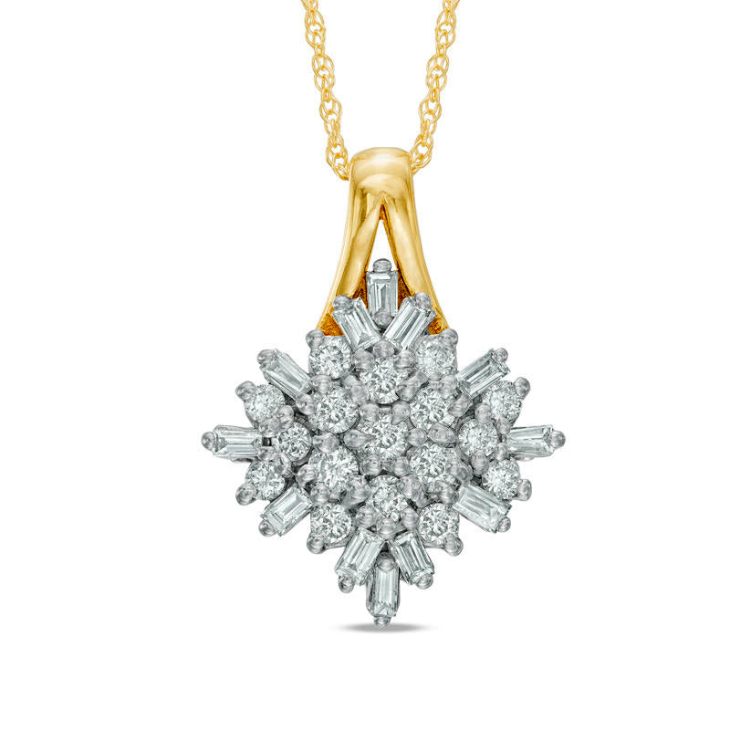 0.5 CT. T.W. Natural Diamond Snowflake Cluster Pendant in 10K Yellow Gold