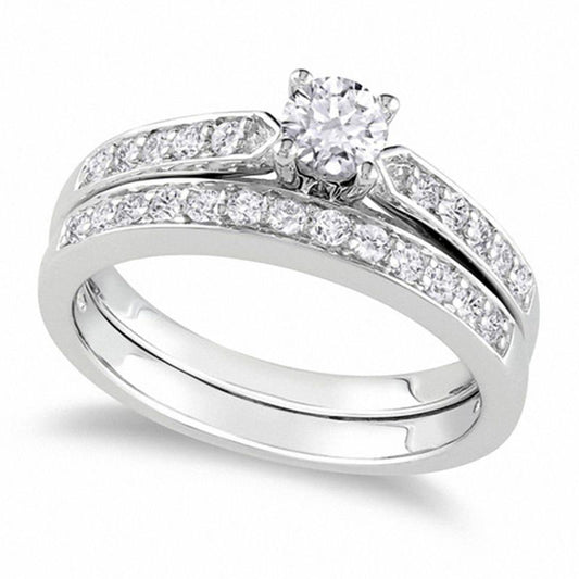 0.50 CT. T.W. Natural Diamond Bridal Engagement Ring Set in Sterling Silver