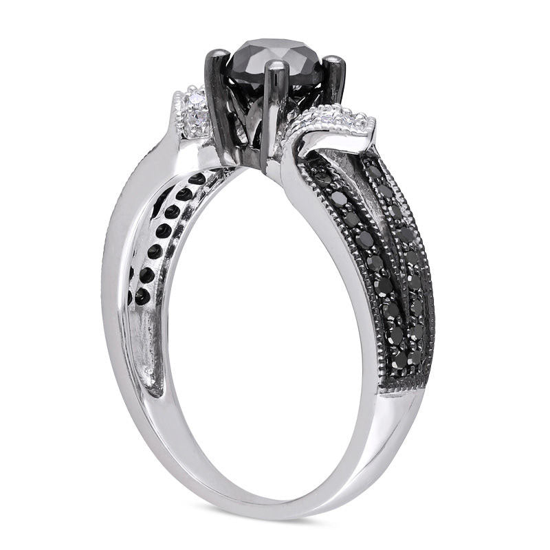 1.0 CT. T.W. Enhanced Black and White Natural Diamond Split Shank Engagement Ring in Sterling Silver