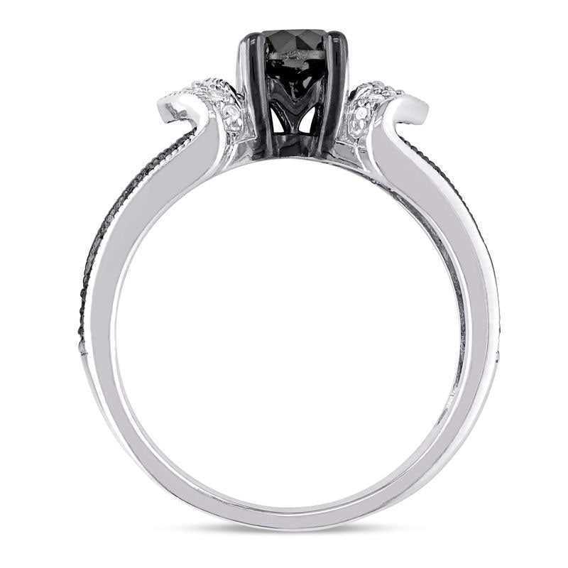 1.0 CT. T.W. Enhanced Black and White Natural Diamond Split Shank Engagement Ring in Sterling Silver