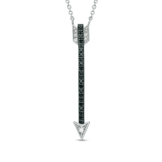 0.1 CT. T.W. Enhanced Black and White Natural Diamond Linear Arrow Necklace in Sterling Silver