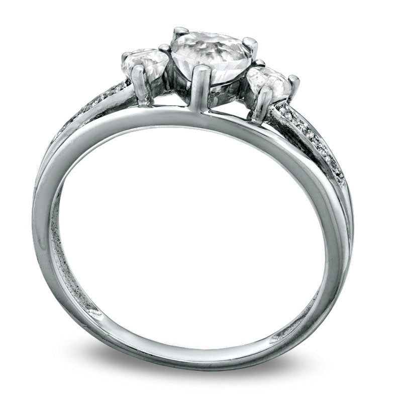 Heart-Shaped White Topaz and Natural Diamond Accent Three Stone Promise Ring in Solid 10K White Gold