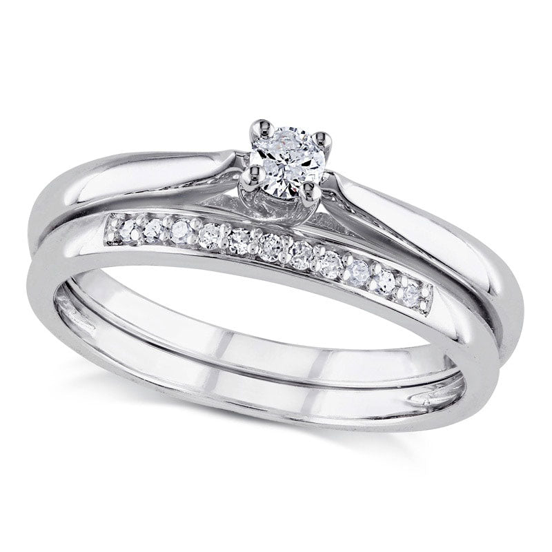 0.17 CT. T.W. Natural Diamond Bridal Engagement Ring Set in Sterling Silver