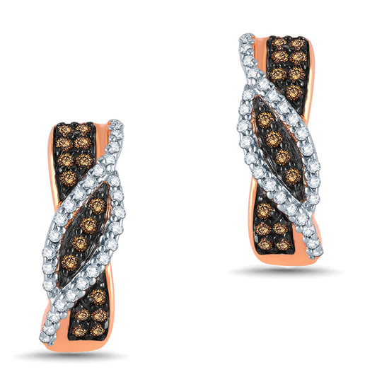 0.25 CT. T.W. Champagne and White Diamond Double Overlay Hoop Earrings in 10K Rose Gold