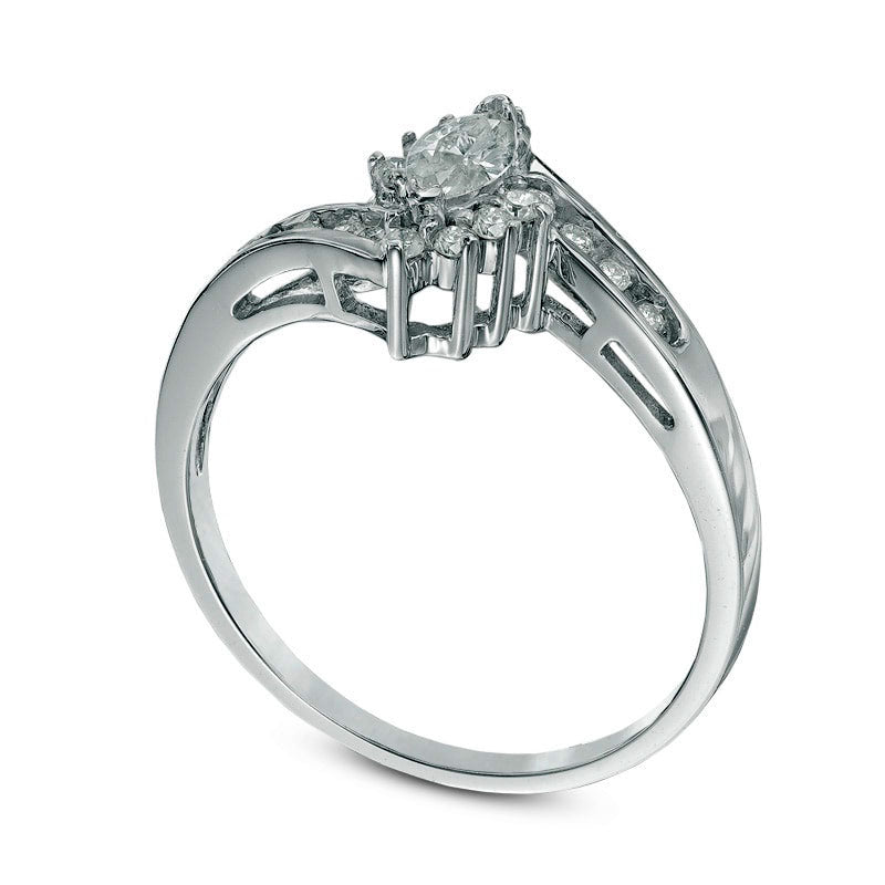 0.33 CT. T.W. Marquise Natural Diamond Frame Bypass Engagement Ring in Solid 10K White Gold