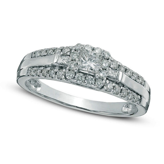 0.50 CT. T.W. Princess-Cut Natural Diamond Edge Engagement Ring in Solid 10K White Gold