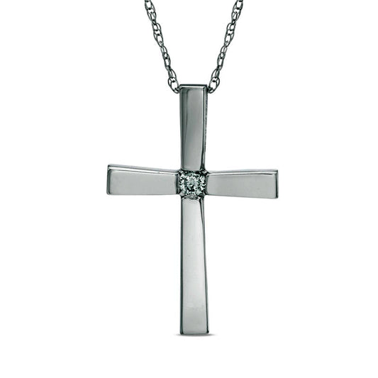 Natural Clarity Enhanced Accent Solitaire Cross Pendant in 10K White Gold