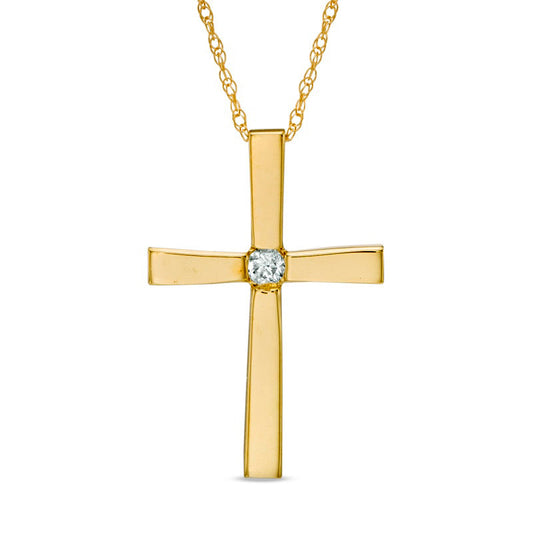 Natural Clarity Enhanced Accent Solitaire Cross Pendant in 10K Yellow Gold