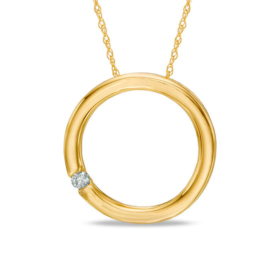 Natural Clarity Enhanced Accent Solitaire Circle Pendant in 10K Yellow Gold