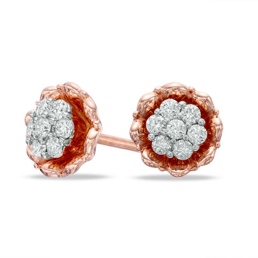 0.25 CT. T.W. Diamond Cluster with Flower Frame Stud Earrings in 14K Rose Gold