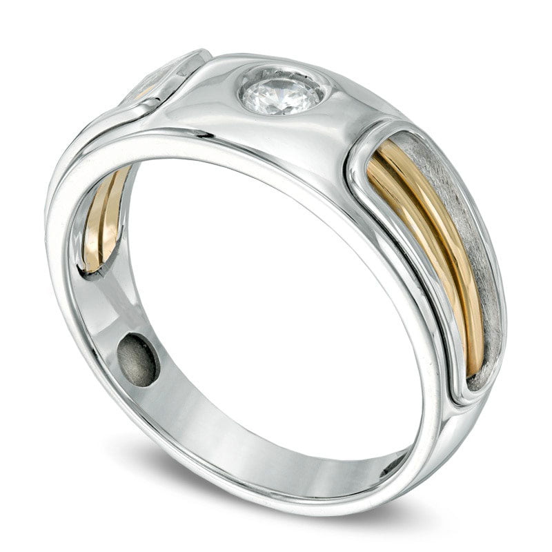 Men's 0.20 CT. T.W. Natural Diamond Wedding Band in Solid 14K Two-Tone Gold