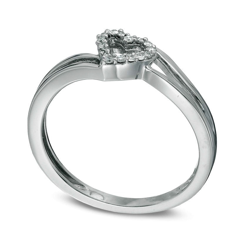 Natural Diamond Accent Offset Heart Ring in Solid 10K White Gold