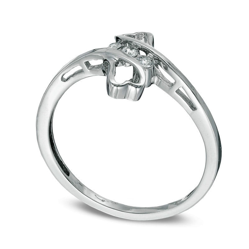 Natural Diamond Accent Three Stone Bypass Hearts Ring in Solid 10K White Gold