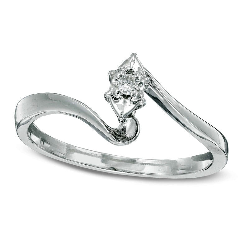 Natural Clarity Enhanced Diamond Accent Solitaire Bypass Promise Ring in Solid 10K White Gold