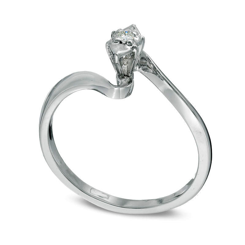 Natural Clarity Enhanced Diamond Accent Solitaire Bypass Promise Ring in Solid 10K White Gold