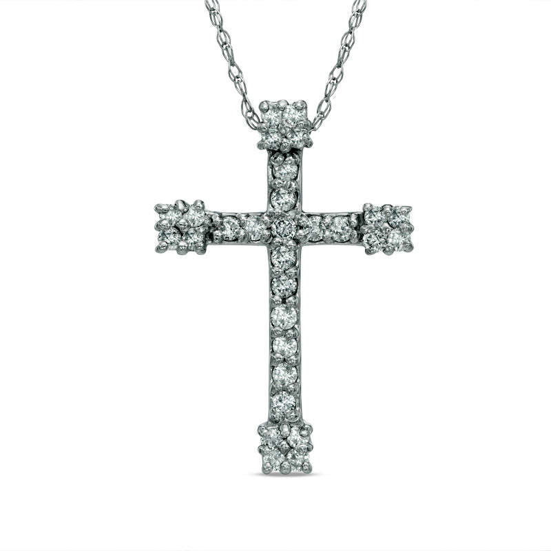 0.33 CT. T.W. Natural Diamond Cross Pendant in 10K White Gold