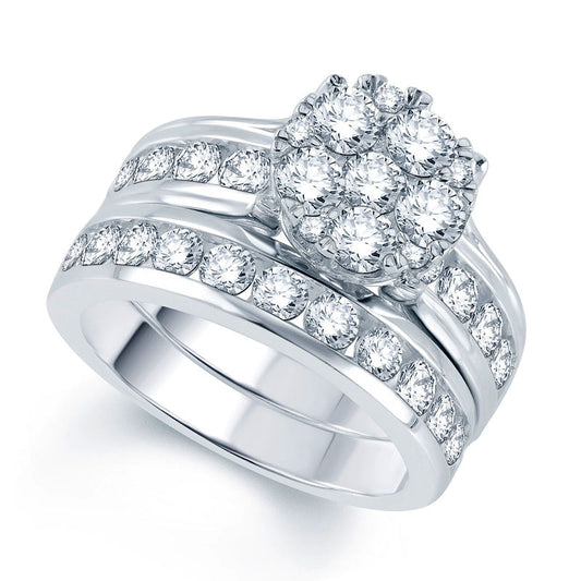 2.88 CT. T.W. Natural Diamond Cluster Bridal Engagement Ring Set in Solid 10K White Gold