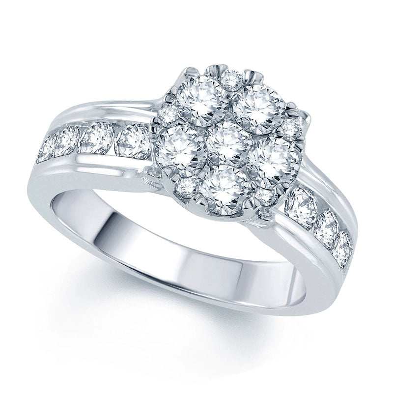 2.88 CT. T.W. Natural Diamond Cluster Bridal Engagement Ring Set in Solid 10K White Gold