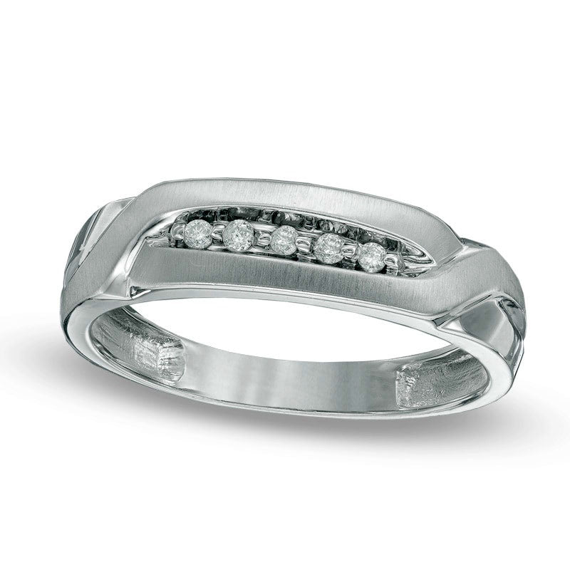 Men's Natural Diamond Accent Wedding Band in Solid 10K White Gold