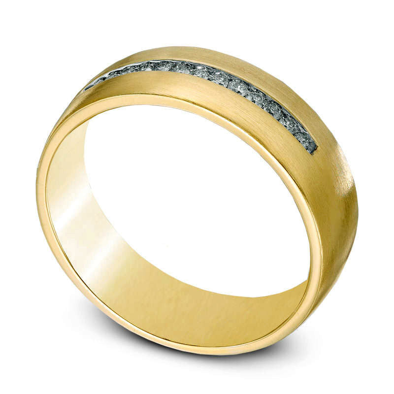 Men's 0.20 CT. T.W. Natural Diamond Satin Finish Wedding Band in Solid 10K Yellow Gold