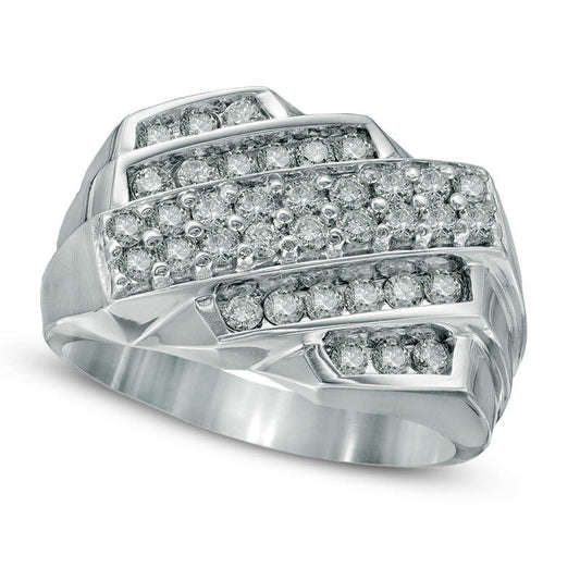 Men's 1.0 CT. T.W. Natural Diamond Multi-Row Diagonal Slant Ring in Solid 10K White Gold