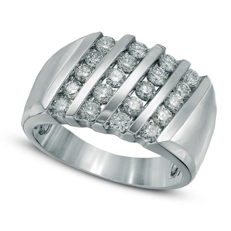 Men's 1.5 CT. T.W. Natural Diamond Slant Four Row Ring in Solid 10K White Gold